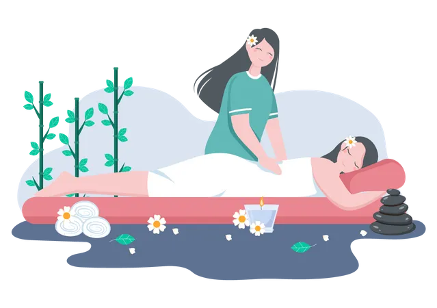 Lady doing back massage to customer  Illustration