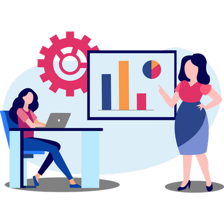 Lady doing business analysis  Illustration