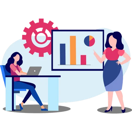 Lady doing business analysis  Illustration