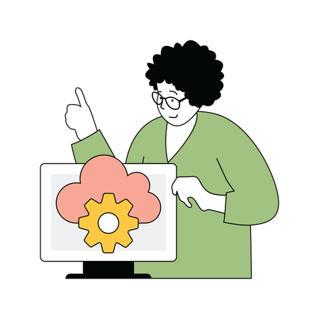 Lady doing cloud setting  Illustration