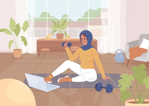 Lady doing exercise with dumbbells  Illustration