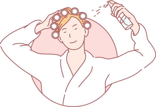 Lady doing hair spraying to head  Illustration
