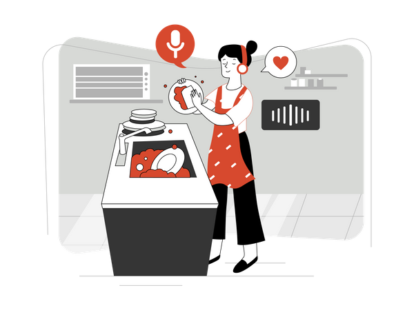 Lady doing household work with help of technology  Illustration