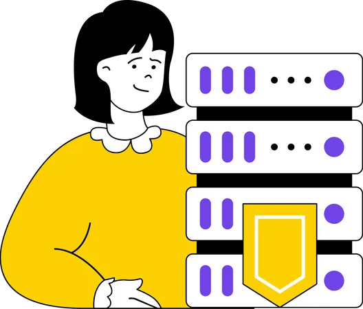 Lady doing lock to server system  Illustration