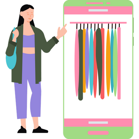 Lady doing online shopping on mobile  Illustration