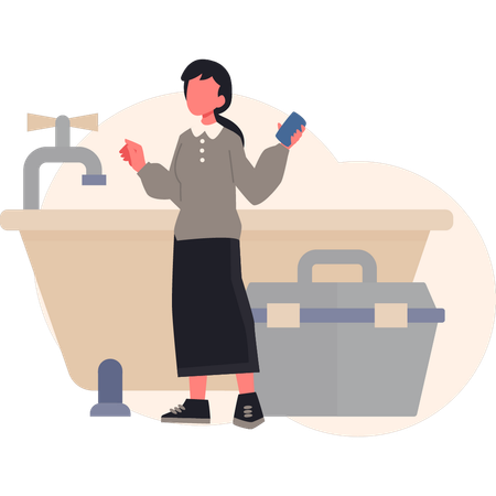 Lady  doing reapir bath tub  Illustration