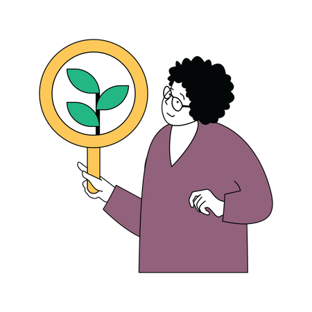 Lady doing research on plant  Illustration