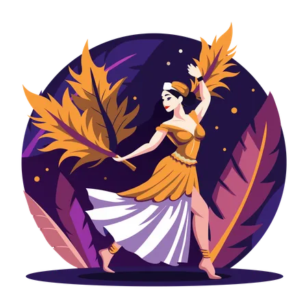 Lady doing samba dance in autumn season  Illustration