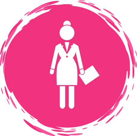 Vector Business Woman White Silhouette In A Round Pink Frame Lady Dressed Formally Full Length Businesswoman Wearing In Dress Code Suit Is Standing Straight Female Holding A Sheet Of Paper In Hand Illustration