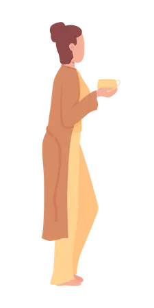 Lady Drinking Hot Beverage  Illustration