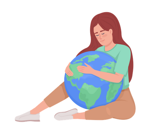 Lady embracing Earth planet  Illustration