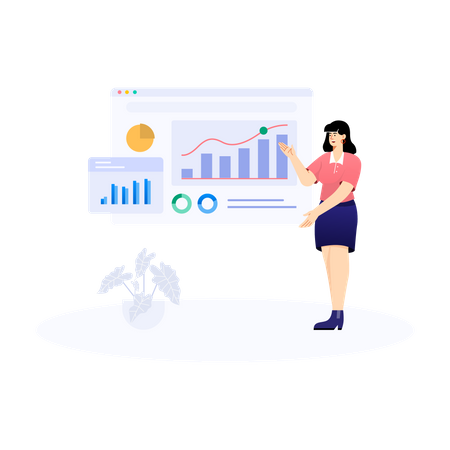 Lady Employee Doing Web Analysis  Illustration