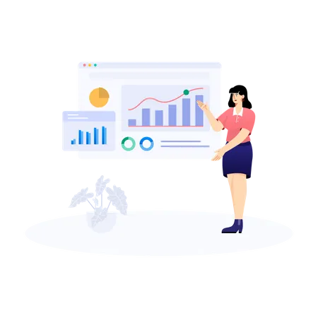 Lady Employee Doing Web Analysis  Illustration