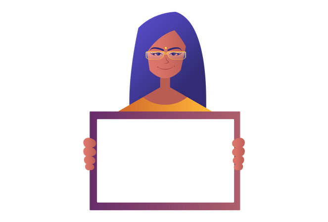 Lady employee holding white board Illustration