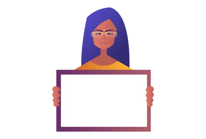 Lady employee holding white board  Illustration