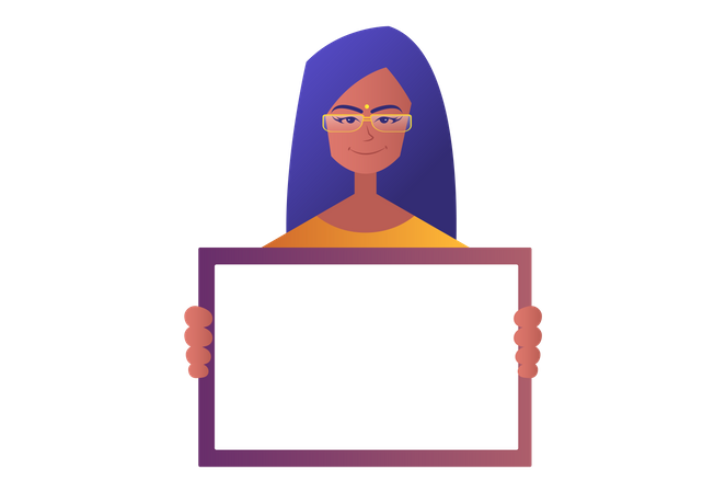 Lady employee holding white board  Illustration