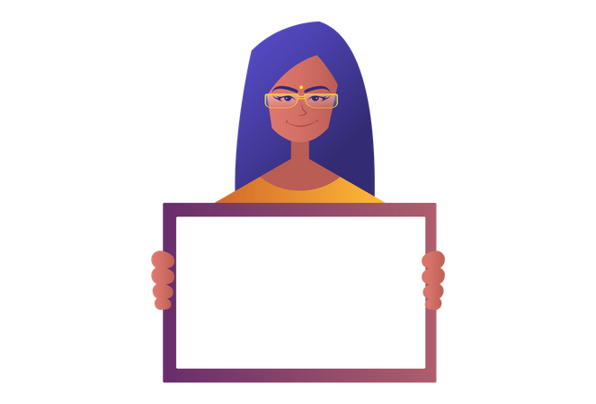 Lady employee holding white board  Illustration