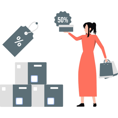 Lady enjoying half price shopping  Illustration