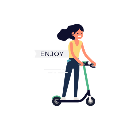 Lady Enjoying Rental Electric Scooter  Illustration