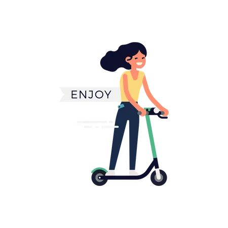 Lady Enjoying Rental Electric Scooter  Illustration