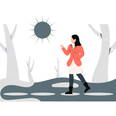 Lady enjoying sun rays in winter season  Illustration