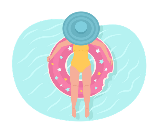 Lady enjoying swimming on pool float loading  Illustration