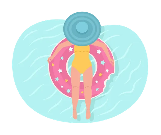 Lady Swimming On Pool Float 2 D Vector Isolated Spot Illustration Girl In Swimsuit At Tropical Resort Flat Character On Cartoon Background Colorful Editable Scene For Mobile Website Magazine Illustration