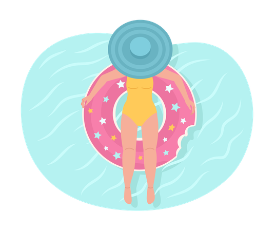 Lady enjoying swimming on pool float loading  Illustration