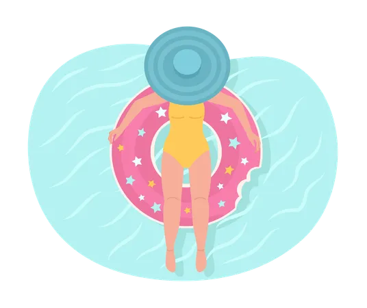 Lady enjoying swimming on pool float loading  Illustration