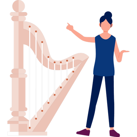 Lady explaining harp music  Illustration