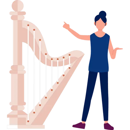 Lady explaining harp music  Illustration