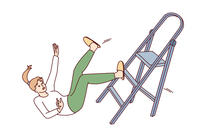 Lady fall down from ladder Illustration