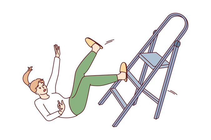 Lady fall down from ladder  Illustration