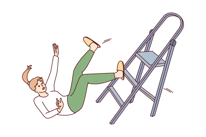 Lady fall down from ladder  Illustration