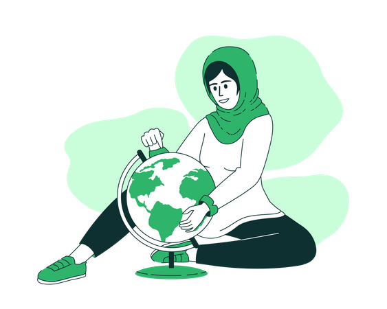 Lady finding location on globe  Illustration