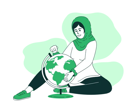 Lady finding location on globe  Illustration