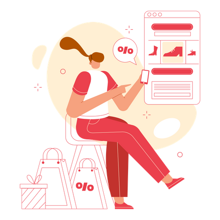 Lady Finding online Discounted Footwear for shopping  Illustration