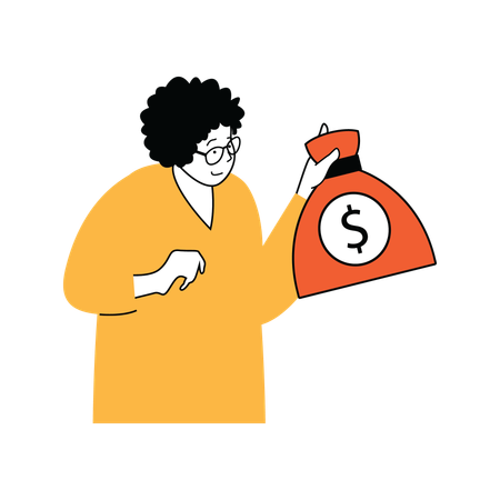 Lady found money bag  Illustration