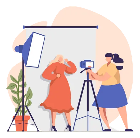 Lady getting a professional photoshoot  イラスト