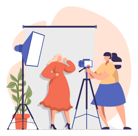 Lady getting a professional photoshoot  Illustration