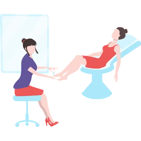 There Are Two Girls One Doing Pedicure And The Other One Relaxing On Spa Chair Illustration