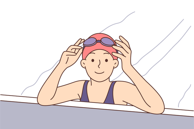 Lady girl is swimming in pool  Illustration