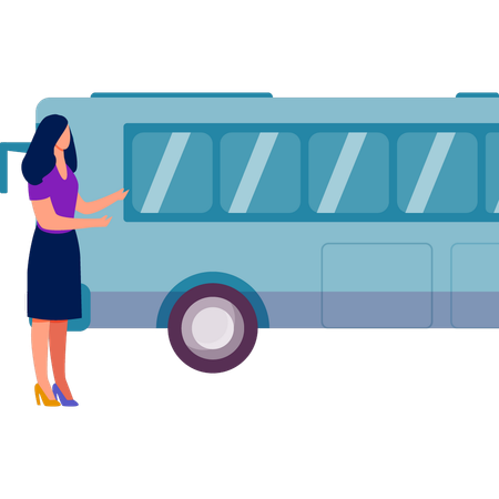Lady going into bus  Illustration