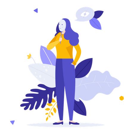 Lady hiding true feelings behind mask  Illustration