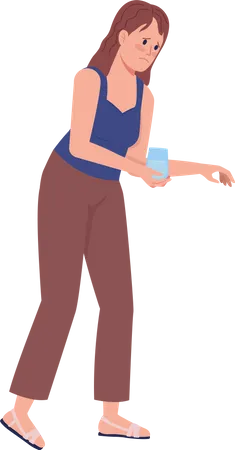 Lady Holding Glass Of Water Semi Flat Color Vector Character Standing Figure Full Body Person On White Taking Compassion Simple Cartoon Style Illustration For Web Graphic Design And Animation イラスト