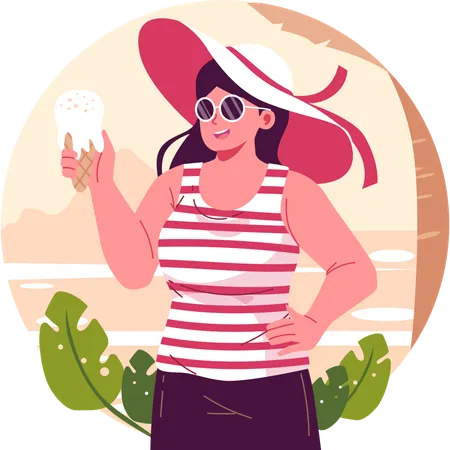 Lady holding ice cream corn  Illustration
