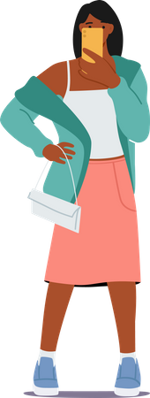 Lady Holding Mobile  Illustration