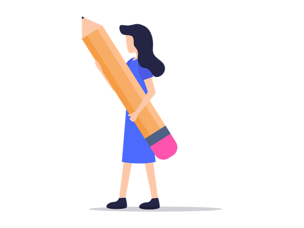 Lady Holding Pencil On hand  Illustration