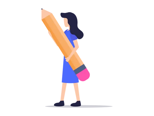 Lady Holding Pencil On hand  Illustration