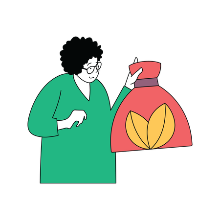 Lady holding plant bag  Illustration